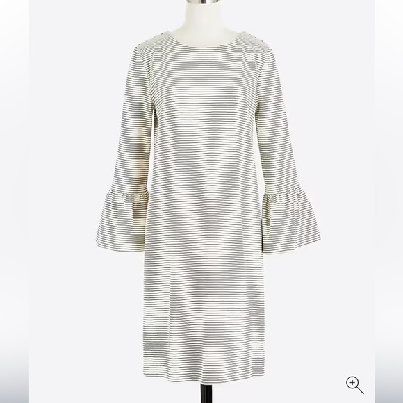 J. Crew Dresses & Skirts - J. Crew Striped Ruffle Sleeve Shift Dress, Knee Length Black White Crew Neck, S